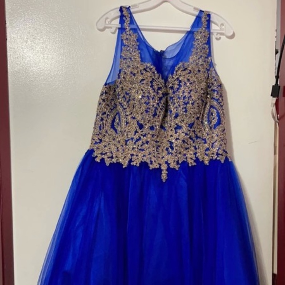 Blue and gold prom dress